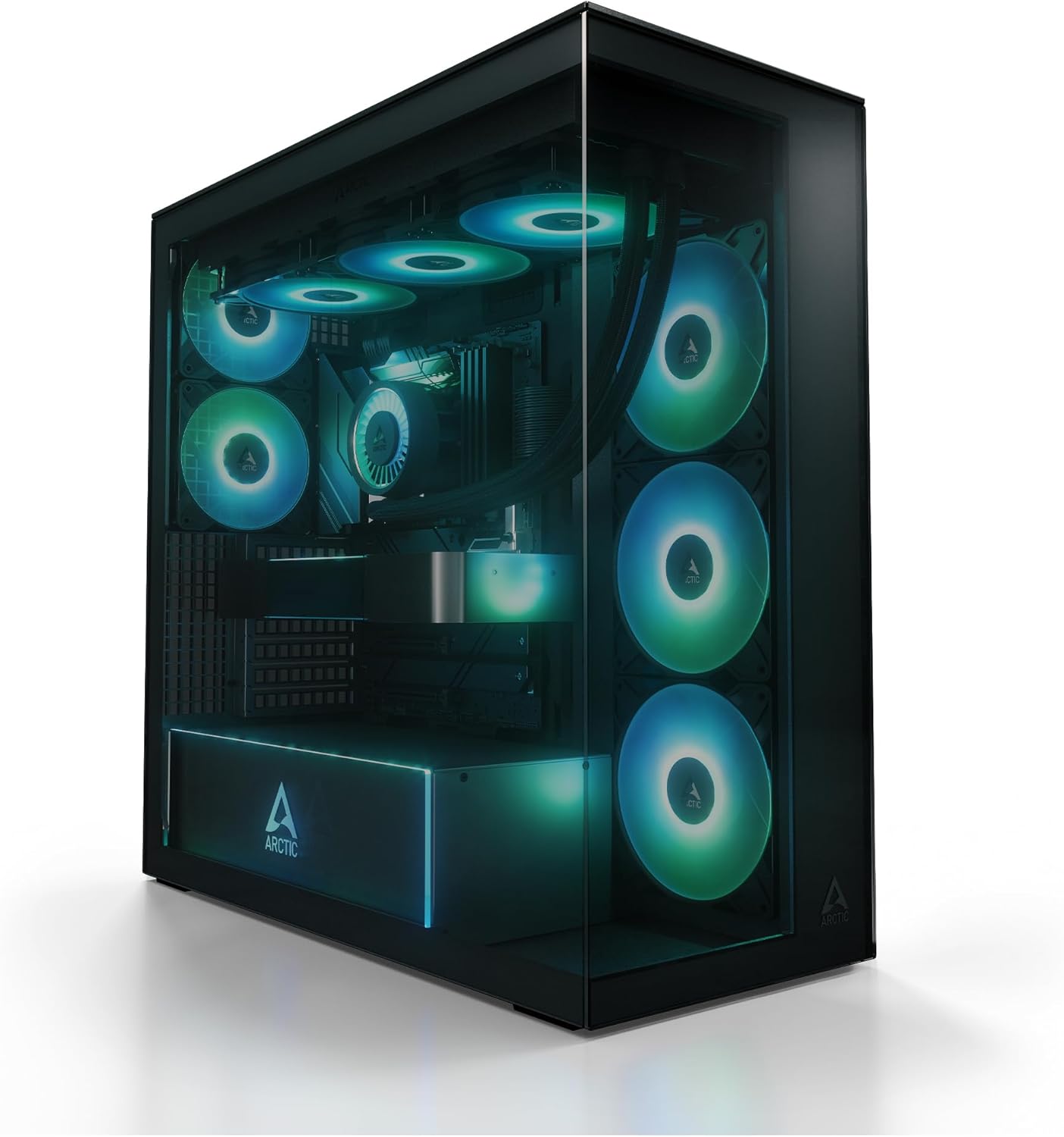 CASE ARCTIC XTENDER BLACK, VETRO PANORAMICO TEMPERATO, SUPPORTO PER RADIATORE 2 X 420 MM, TORRE MIDI, E-ATX, 5X VENTOLE A-RGB PREINSTALLATE
